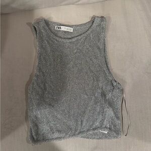 Zara Silver Metallic Ribbed Tank